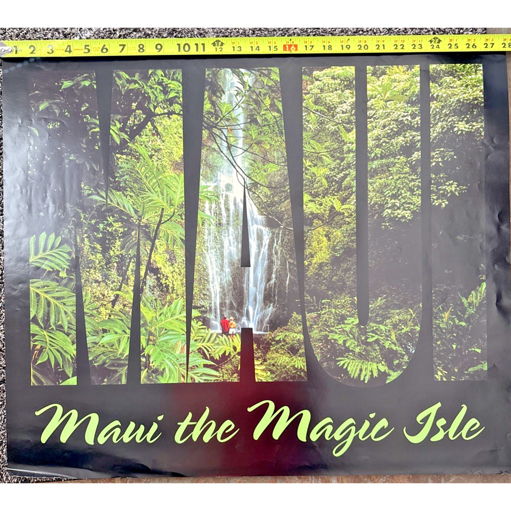 Vintage Maui Hawaii Poster The Magic Isle 28" x 24" Hawaiian Waterfall Tourism